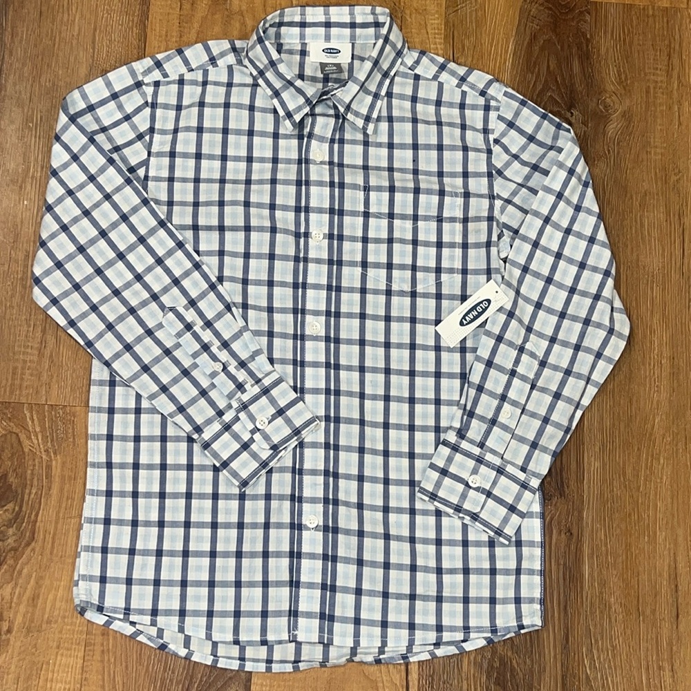 Old Navy Boys Blue Checkered Long Sleeve Button Down Dress Shirt (Size: 8) NWT